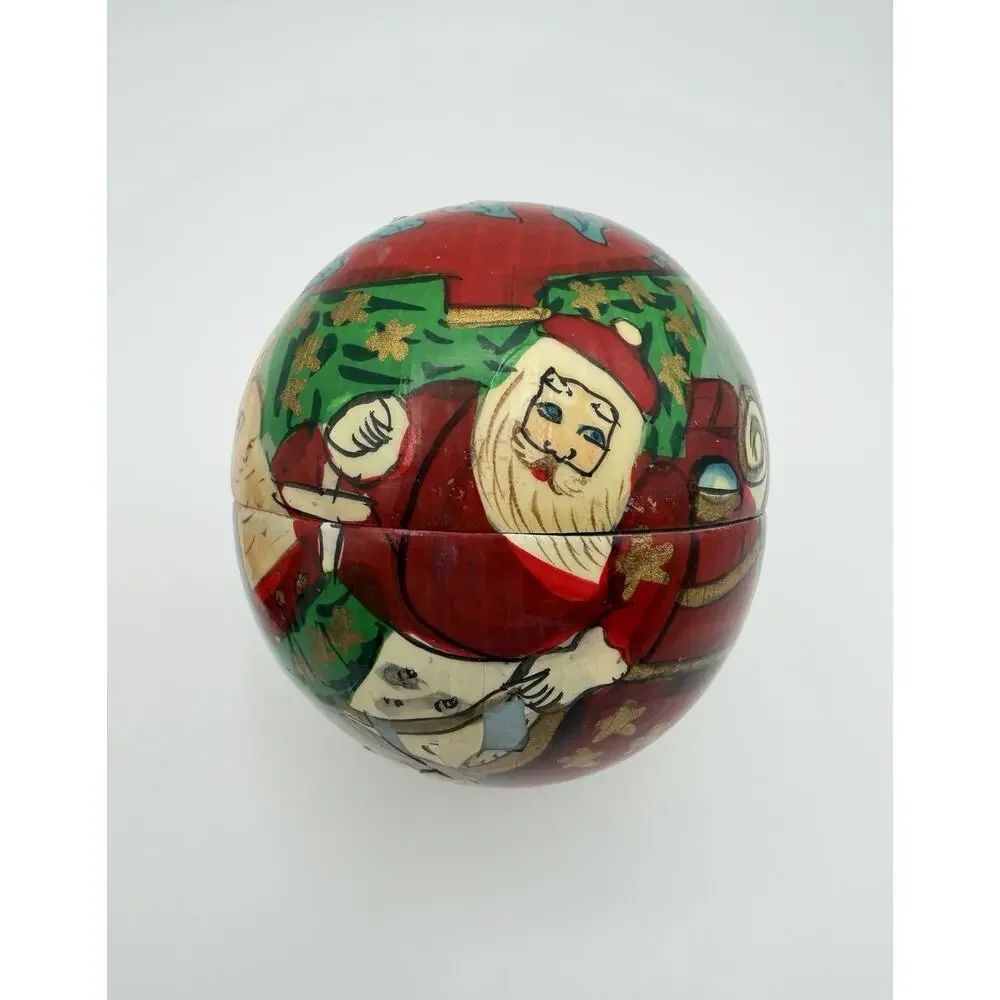 Nesting Doll Style Hot Air Balloon Santa & Sleigh Hand Painted Christmas Decor
